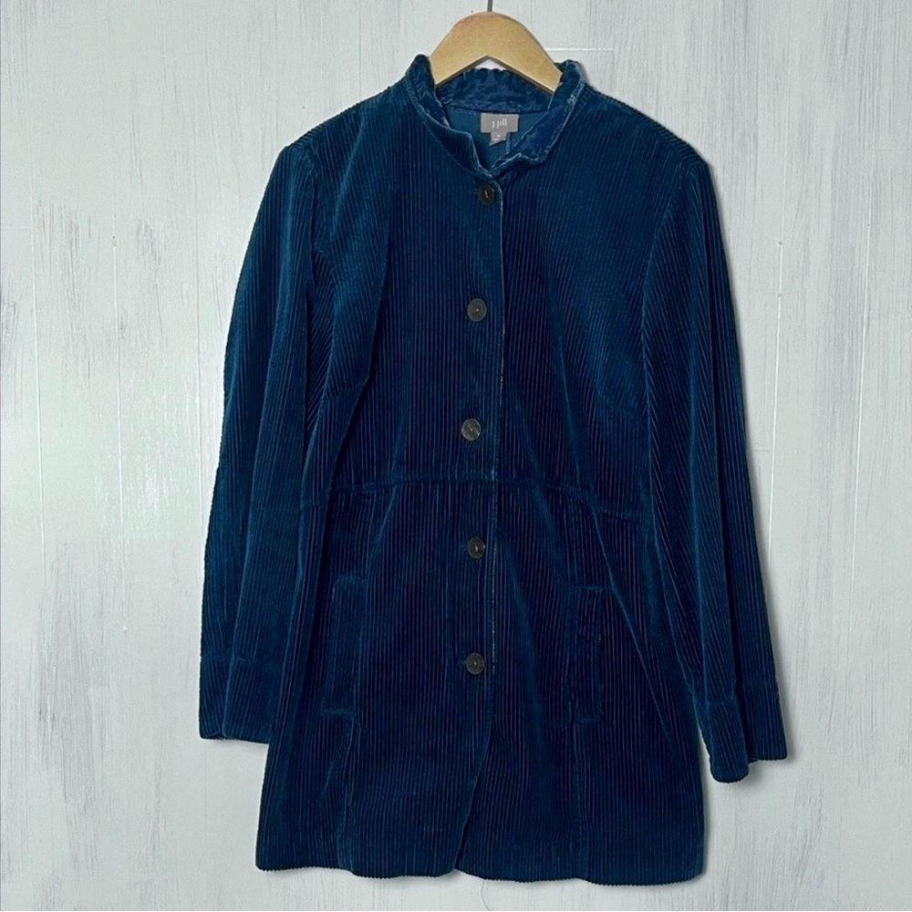 J. JILL Coat Jacket Corduroy Teal Blue Green Cotton Velvet Size Small - Picture 4 of 16